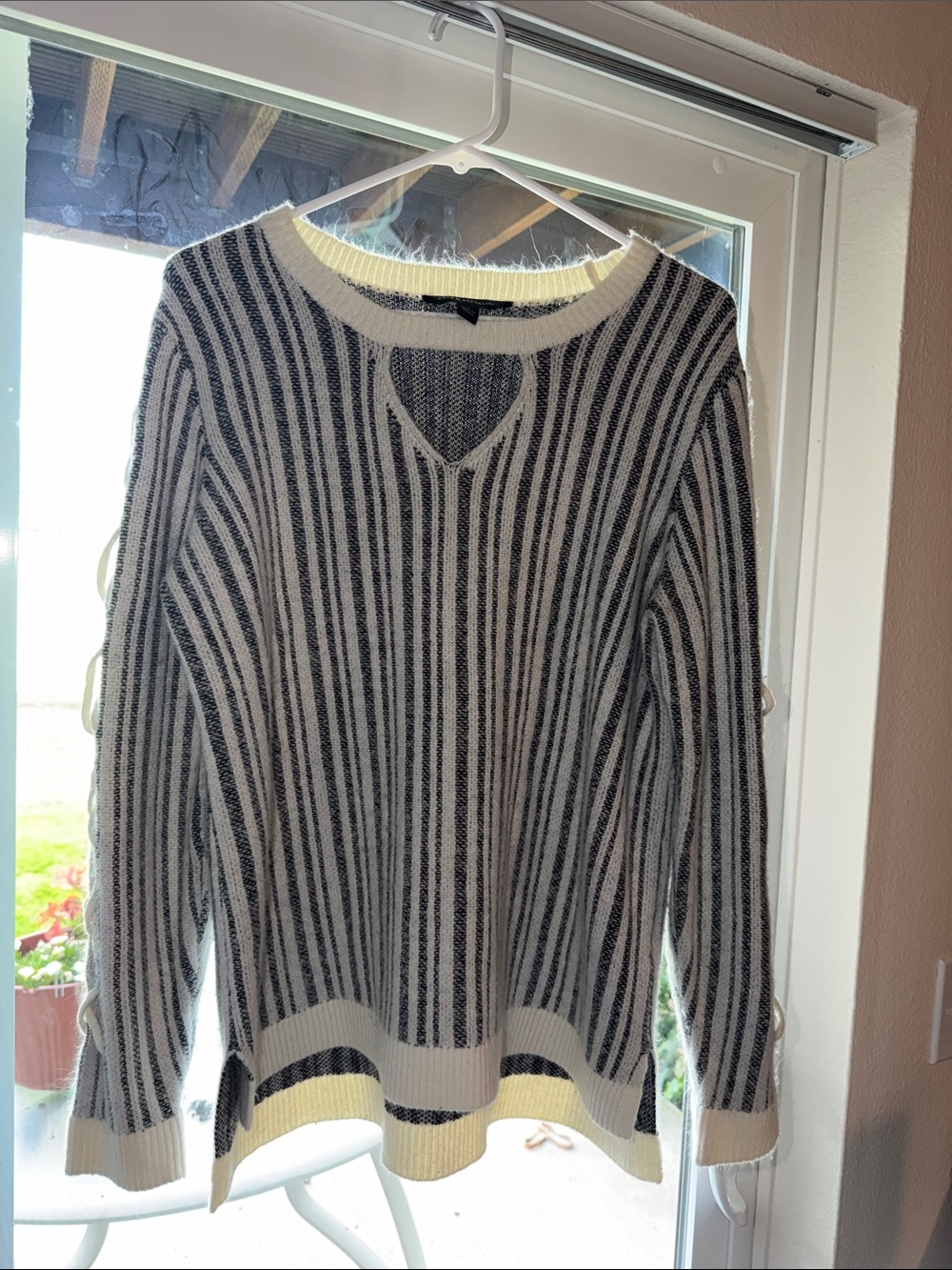 Rock & Republic Black and Cream Striped Crewneck Sweater
